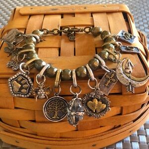 Waxing Poetic Bronze Charm Bracelet 7.5”-9”